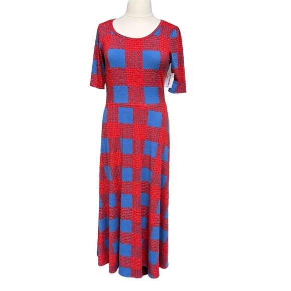 LulaRoe Ana Long Maxi‎ Dress in Color Block Red and Blue Size: 2XL New! - Picture 1 of 15